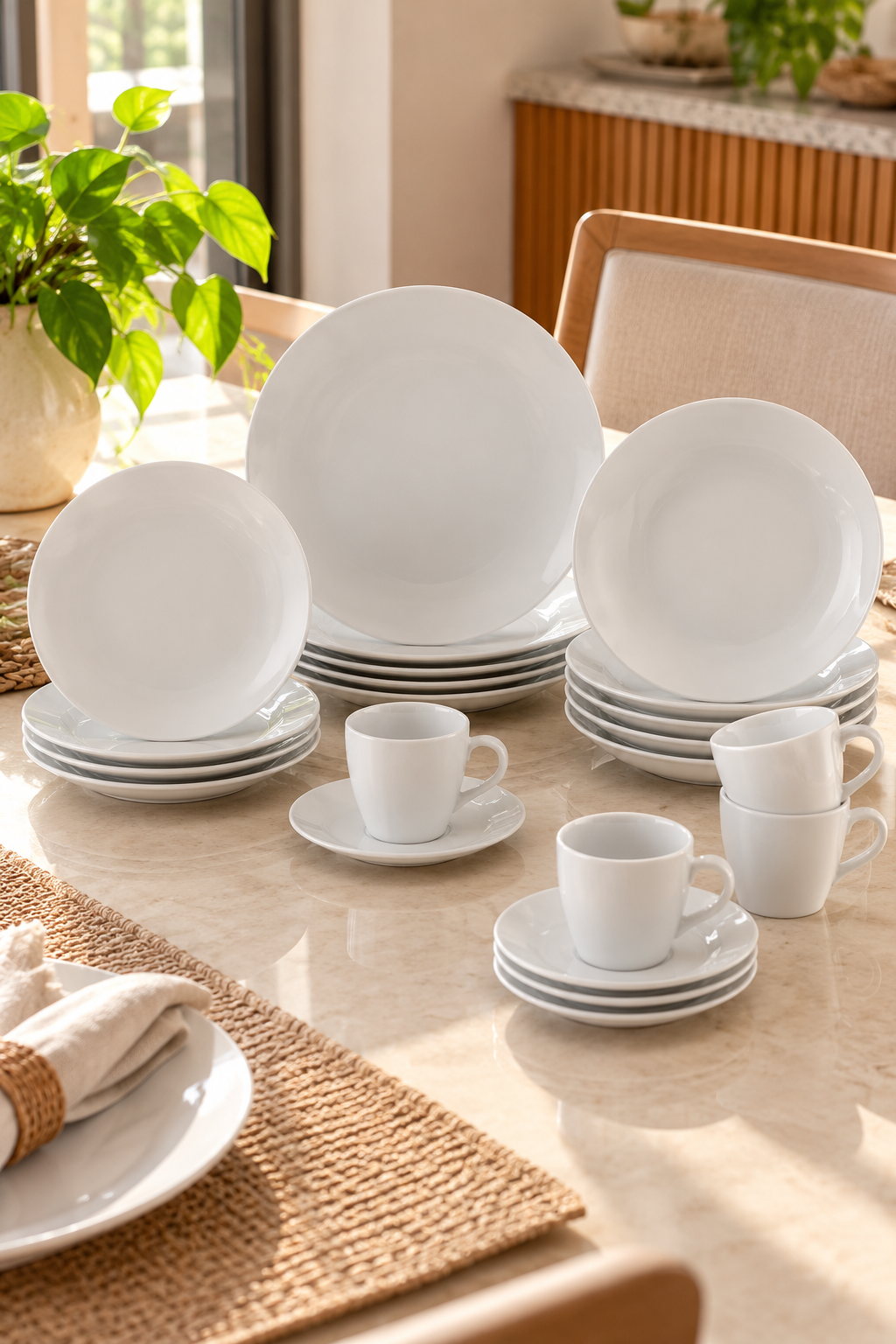 Jogo de jantar branco de porcelana